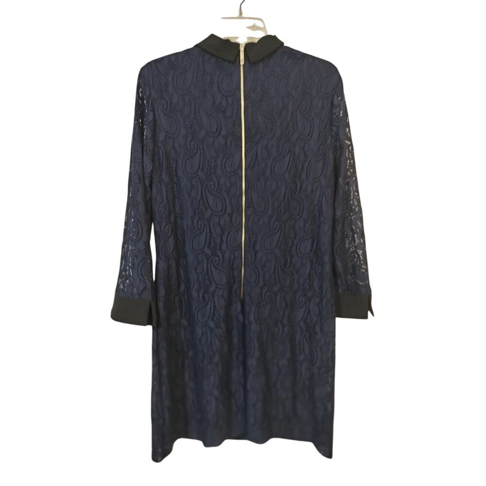 4128) Tommy Hilfiger Navy Blue Black Lace Lined Sheath Dress Size 14 - Picture 5 of 13